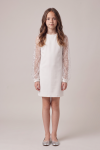 Vivienne white dress above the knee with tulle sleeves – standing, full-length front view