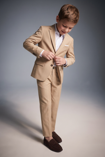 Liam Boys' Beige 4-Piece Occasion Set – Trousers, Blazer, Waistcoat and Tie