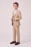 Liam beige boys' occasion set – open blazer and buttoned waistcoat, three-quarter view