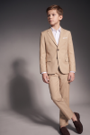 Liam boys' beige set – buttoned blazer and trousers, full-length front view