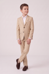 Liam boys' beige set – buttoned blazer with flap pockets and trousers, front view