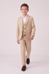 Liam beige boys' 4-piece set – open blazer, buttoned waistcoat and trousers, front view