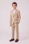 Liam boys' beige occasion set – buttoned blazer, hand in pocket, full length