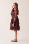 Holly girls' brown party dress – bow at the back of the waist and tulle skirt, side view
