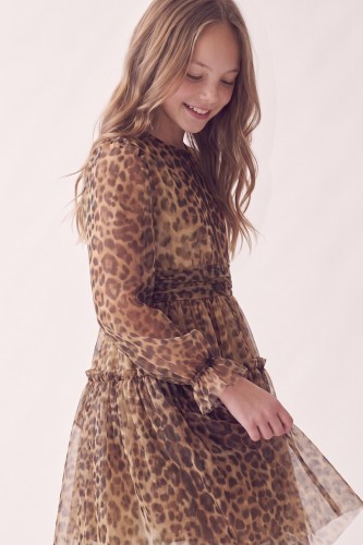Holly Girls' Leopard Print Tulle Ruffle Party Dress – Christmas and Birthdays