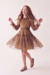 Holly leopard print tulle dress – skirt twirling, front view