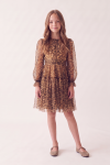 Holly leopard print dress above the knee with long tulle sleeves – front view