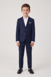 Sam navy boys' set – two-button blazer and pressed trousers, full-length front view