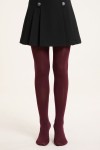 Girls' burgundy opaque tights, plain – on a model, front view