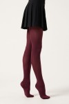 Girls' burgundy tights, plain and opaque – on a model, side view