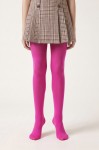 Girls' fuchsia tights – on a model, front view, toe seam visible