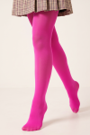 Girls' fuchsia 40 denier tights – close crop mid-step, side view