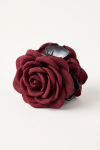 Girls' hair claw clip with a burgundy fabric rose – three-quarter front view