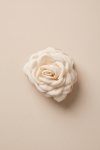 Beige rose claw clip – fabric rose seen from above on a beige background