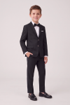 Sam boys' black occasion set with blazer, trousers and bow tie – full-length front view