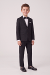 Sam black boys' set – two-button blazer, pressed trousers and bow tie, front view